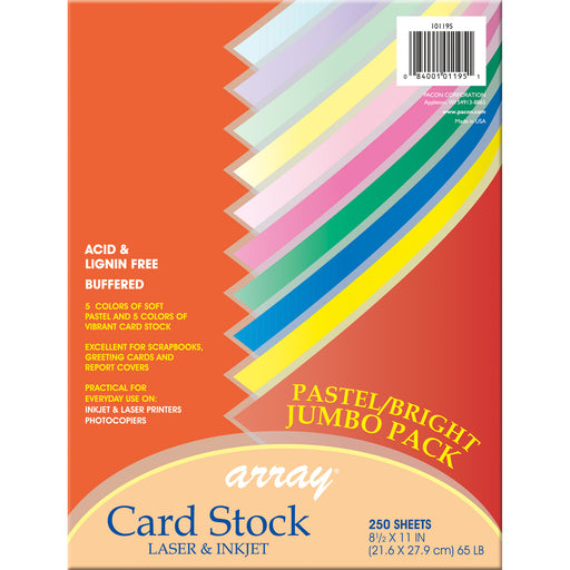 Pastel & Bright Card Stock Assrtmnt 250 Sheets
