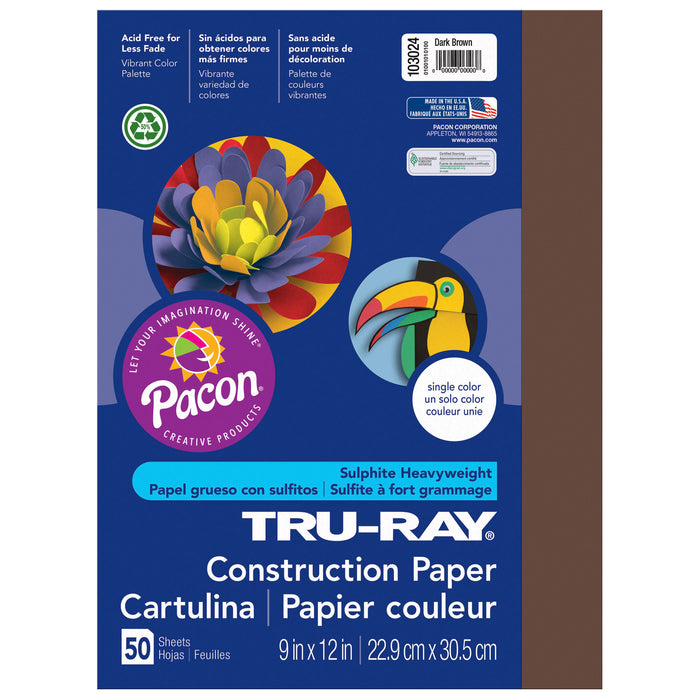 (5 Pk) Tru Ray 9x12 Dark Brown Construction Paper 50sht Per Pk