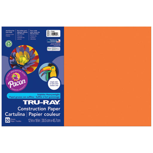 (5 Pk) Tru Ray 12x18 Orange Construction Paper 50sht Per Pk