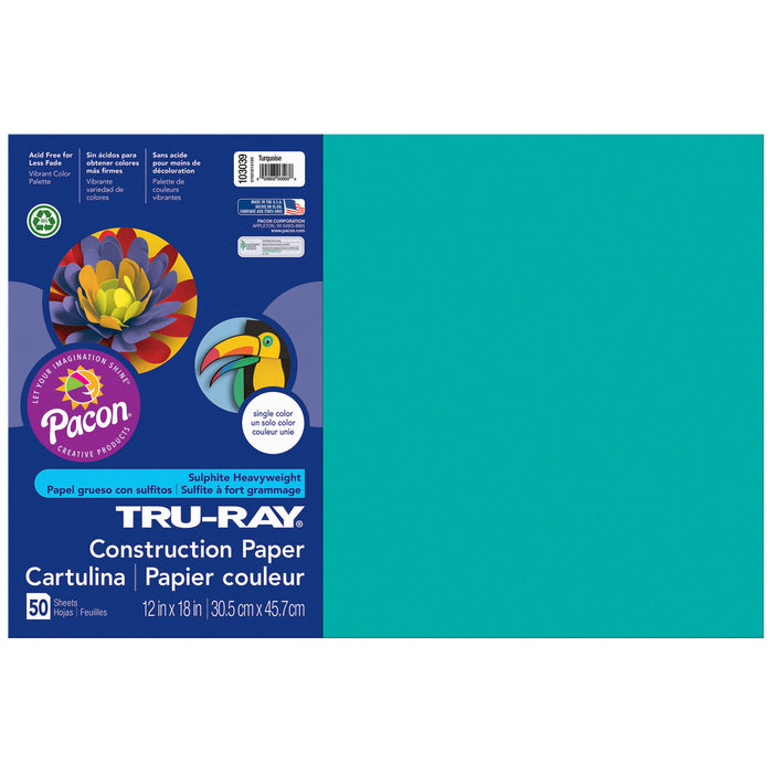 (5 Pk) Tru Ray 12x18 Turquoise Construction Paper 50sht Per Pk