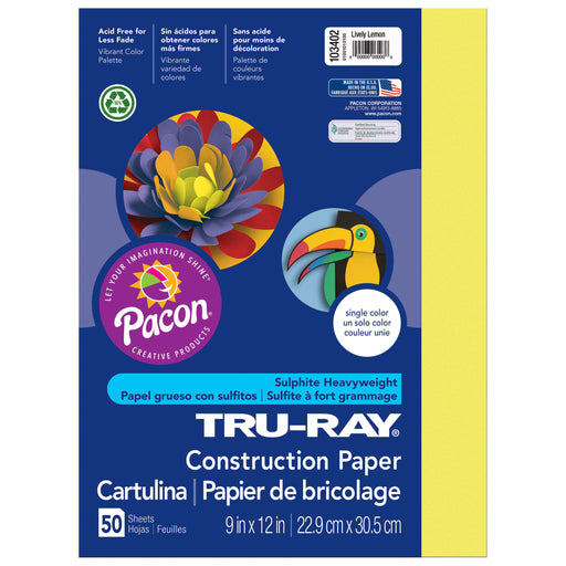 (5 Pk) Tru Ray Lively Lemon 9x12 Fade Resistant Construction Paper