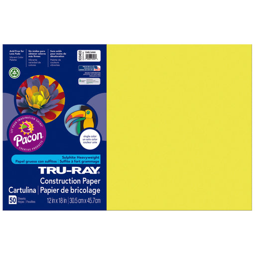 (3 Pk) Tru Ray Lively Lemon 12x18 Fade Resistant Construction Paper
