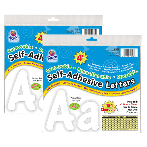 (2 Pk) Letters White Cheery Font 4in Self Adhesive