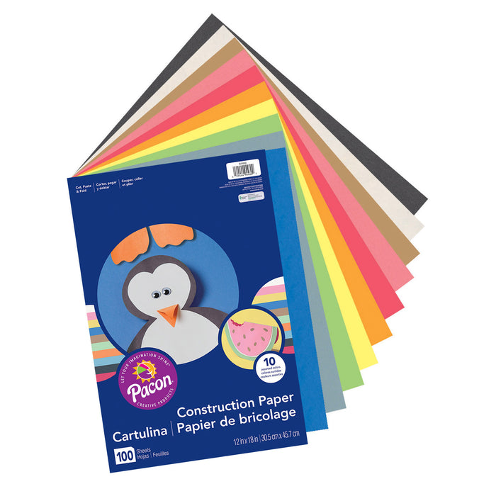 (3 Pk) Construction Paper Asst 12x18 100 Sht Per Pk