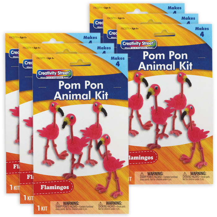 Pom Pon Animal Kit, Flamingos, 2" x 2.75" x 5.25", 4 Flamingos Per Kit, 6 Kits