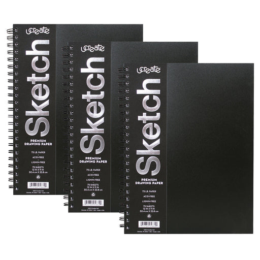 (3 Ea) Poly Cover Sketch Book Heavyweight 12in X 9in 75 Sheets