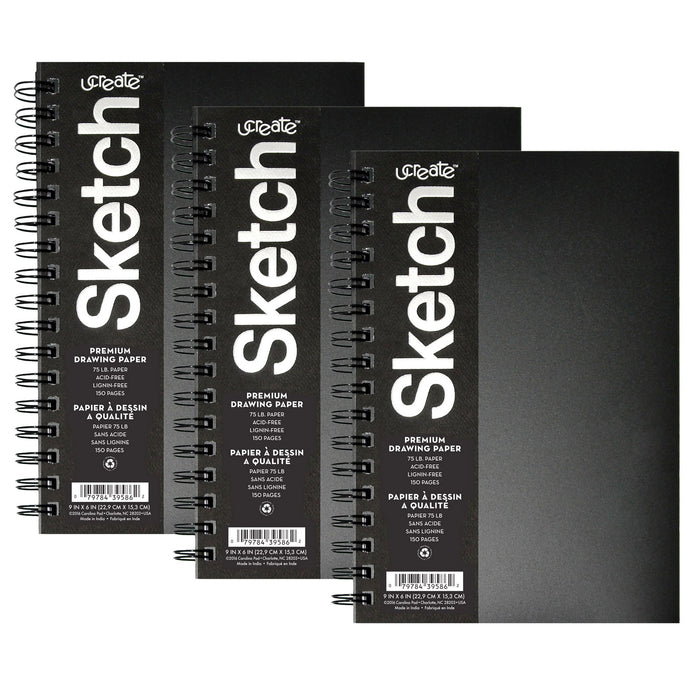 (3 Ea) Poly Cover Sketch Book Heavyweight 9in X 6in 75 Sheets