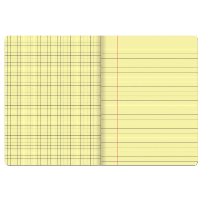 Dual Ruled Composition Book, Yellow, 1/4 in grid and 3/8 in (wide) 9-3/4" x 7-1/2", 100 Sheets, Pack of 6