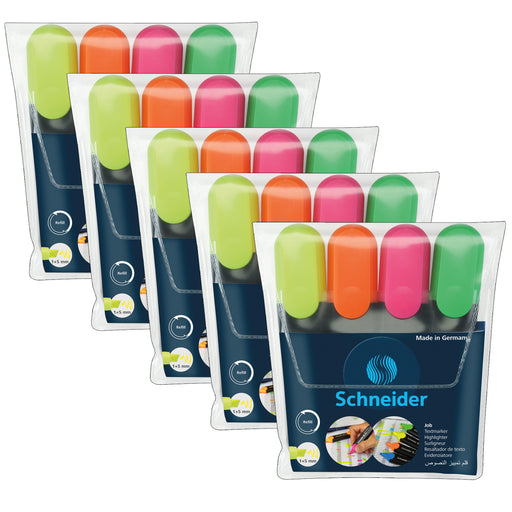 (5 Pk) Schneider Job Highlighters Chisel Tip 4 Colors Asstd Colors