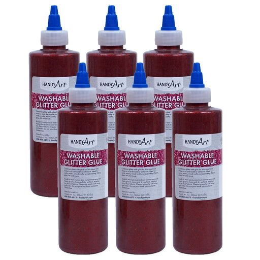 (6 Ea) Washable Glitter Glue 8 Oz Red Handy Art