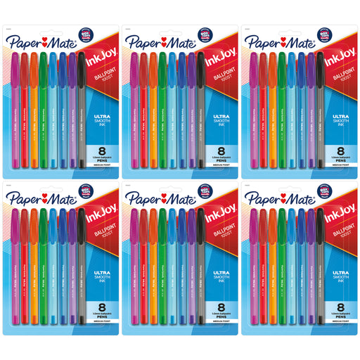 InkJoy 100ST Ballpoint Pens, Medium Point, Assorted Ink, 8 Per Pack, 6 Packs