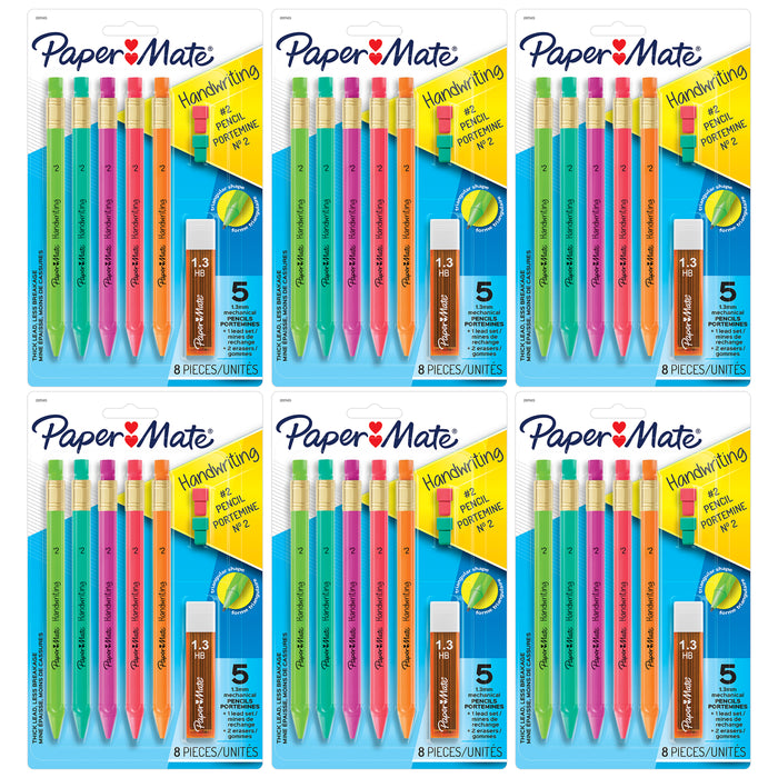 Handwriting Triangular Mechanical Pencil Set with Lead & Eraser Refills, 1.3mm, 5 Per Pack, 6 Packs