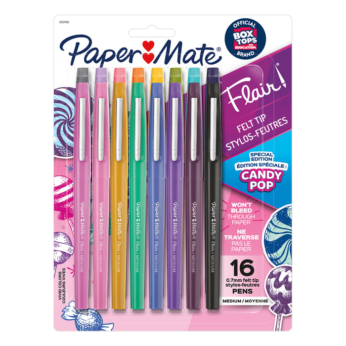 Flair Felt Tip Pens, Medium Point, Candy Pop Pack, 0.7mm, 16 Count