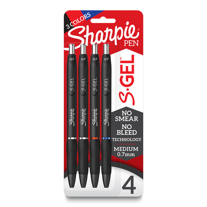 S-Gel Gel Pens, Medium Point (0.7mm), Assorted Colors, 4 Per Pack, 3 Packs