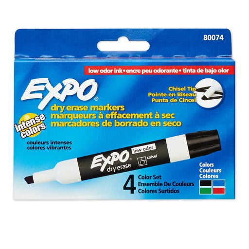 (2 Pk) Marker Expo 2 Dry Erase 4 Per Pk Chisel Blk Rd Blu Grn