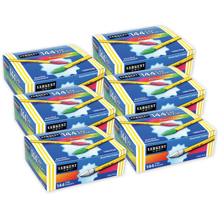 Cap Erasers, Assorted Colors, 144 Per Pack, 6 Packs