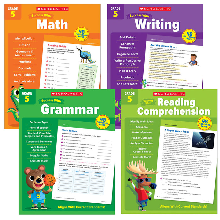 Scholastic Fifth Grade Success Workbooks, 4 Book Set