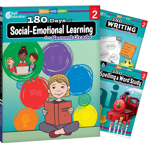 180 Days Social-Emotional Learning, Writing, & Spelling Grade 2: 3-Book Set
