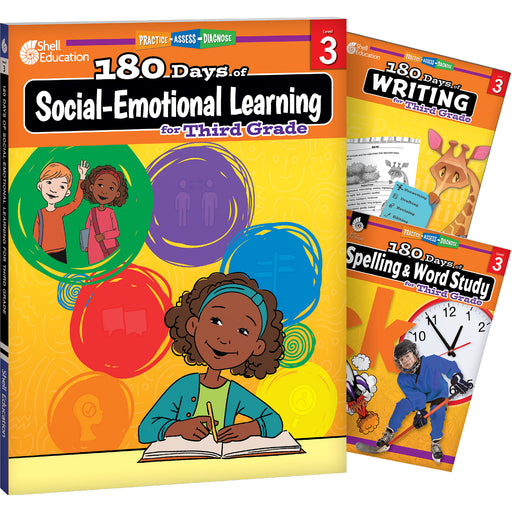 180 Days Social-Emotional Learning, Writing, & Spelling Grade 3: 3-Book Set