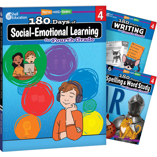 180 Days Social-Emotional Learning, Writing, & Spelling Grade 4: 3-Book Set