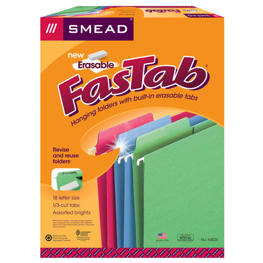 Smead 18ct Asst Colors Erasable Fastab Hanging Folders