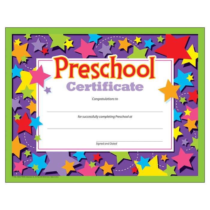 (6 Pk) Preschool Certificate 30 Per Pk