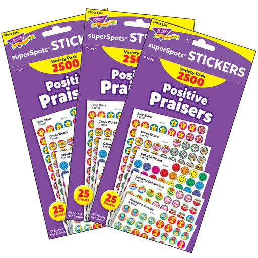(3 Pk) Superspots Stickers Positive 2500 Per Pk Praise