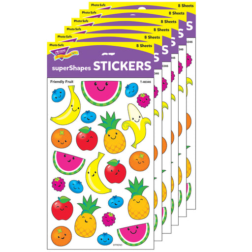 (6 Pk) Friendly Fruit Stickers Lg Supershape