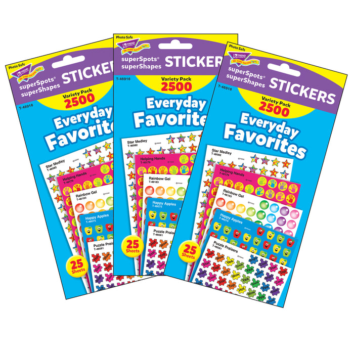 (3 Pk) Everyday Favorites Variety Pk Superspots-shapes Stickers