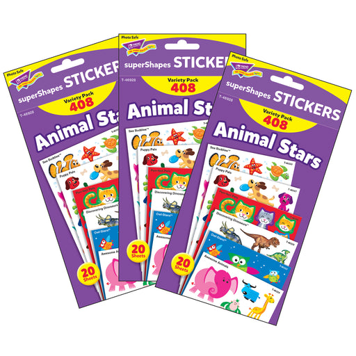 (3 Pk) Animal Star Lg Variety Pk Stickers Supershapes