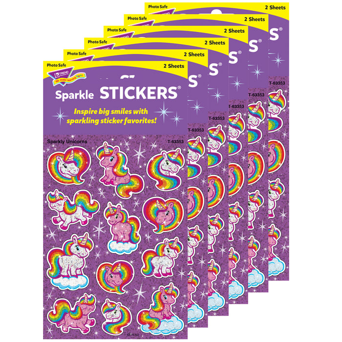 (6 Pk) Sparkly Unicorns Sparkle Stickers 24 Ct