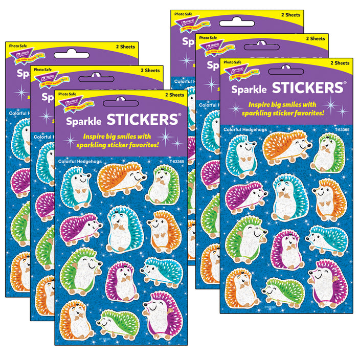 (6 Pk) Colorful Hedgehogs Sparkle Stickers