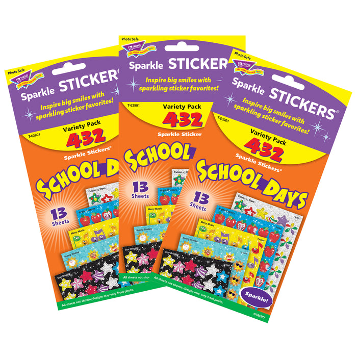 (3 Pk) Sparkle Stickers School Days