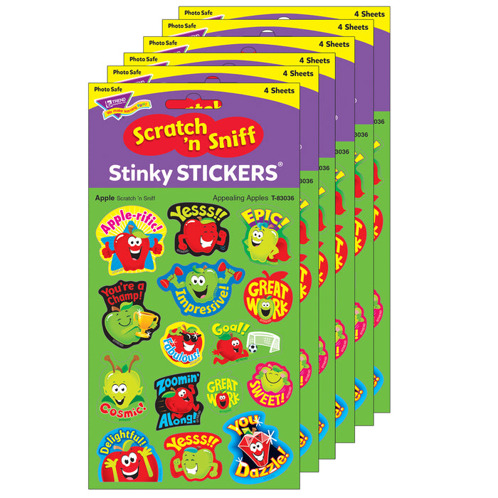 (6 Pk) Appealng Apples Mixd Shapes Stinky Stickers