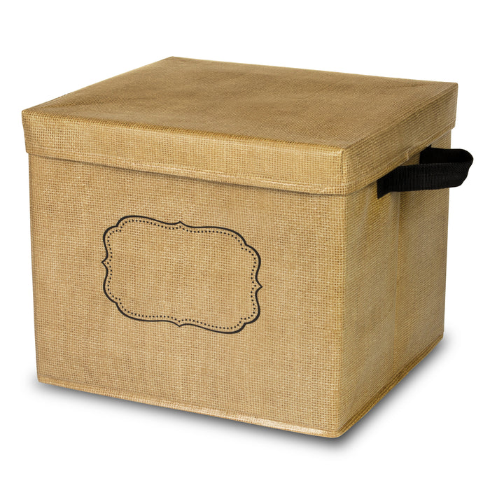 Burlap Storage Bin Box W-lid