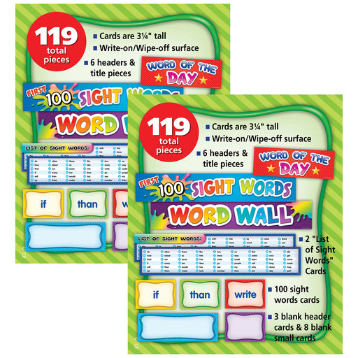 First 100 Sight Words Pocket Chart Cards, 119 Pieces Per Pack, 2 Packs