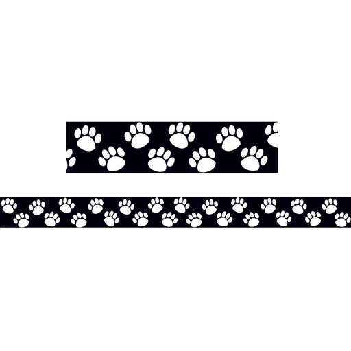 (6 Pk) Black With White Paw Prints Border Trim