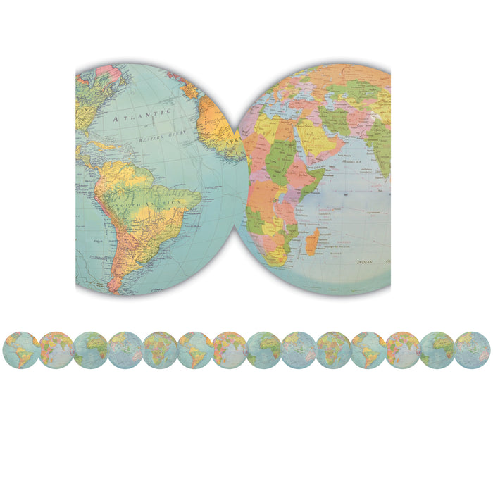 (6 Pk) Travel The Map Globes Border Trim Die Cut