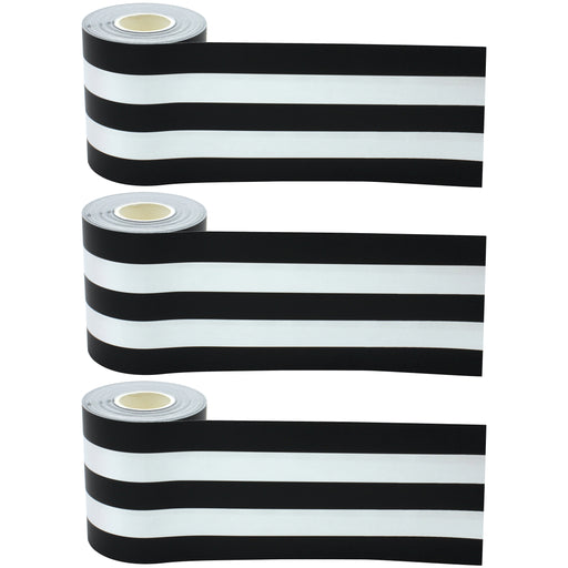 (3 Pk) Black White Stripes Rolled Trim